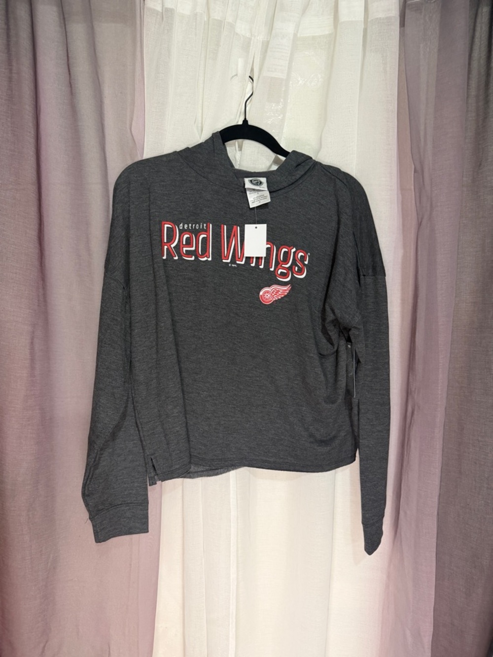 NHL Red Wings Gray Hooded Long-Sleeve Top